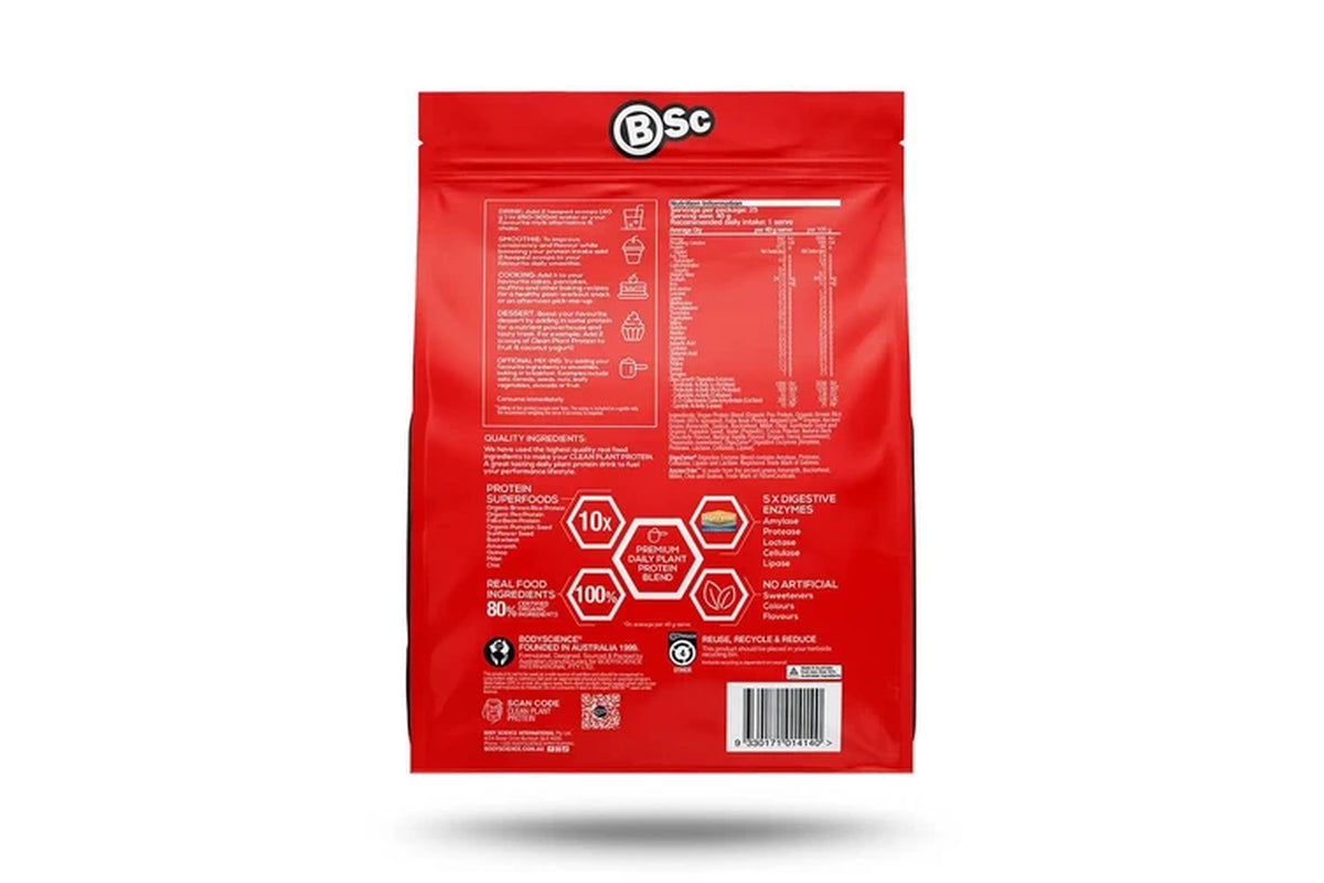 Bsc Clean Plant Based Vegan Protein Powder 25 Serves 1Kg Rich Chocolate