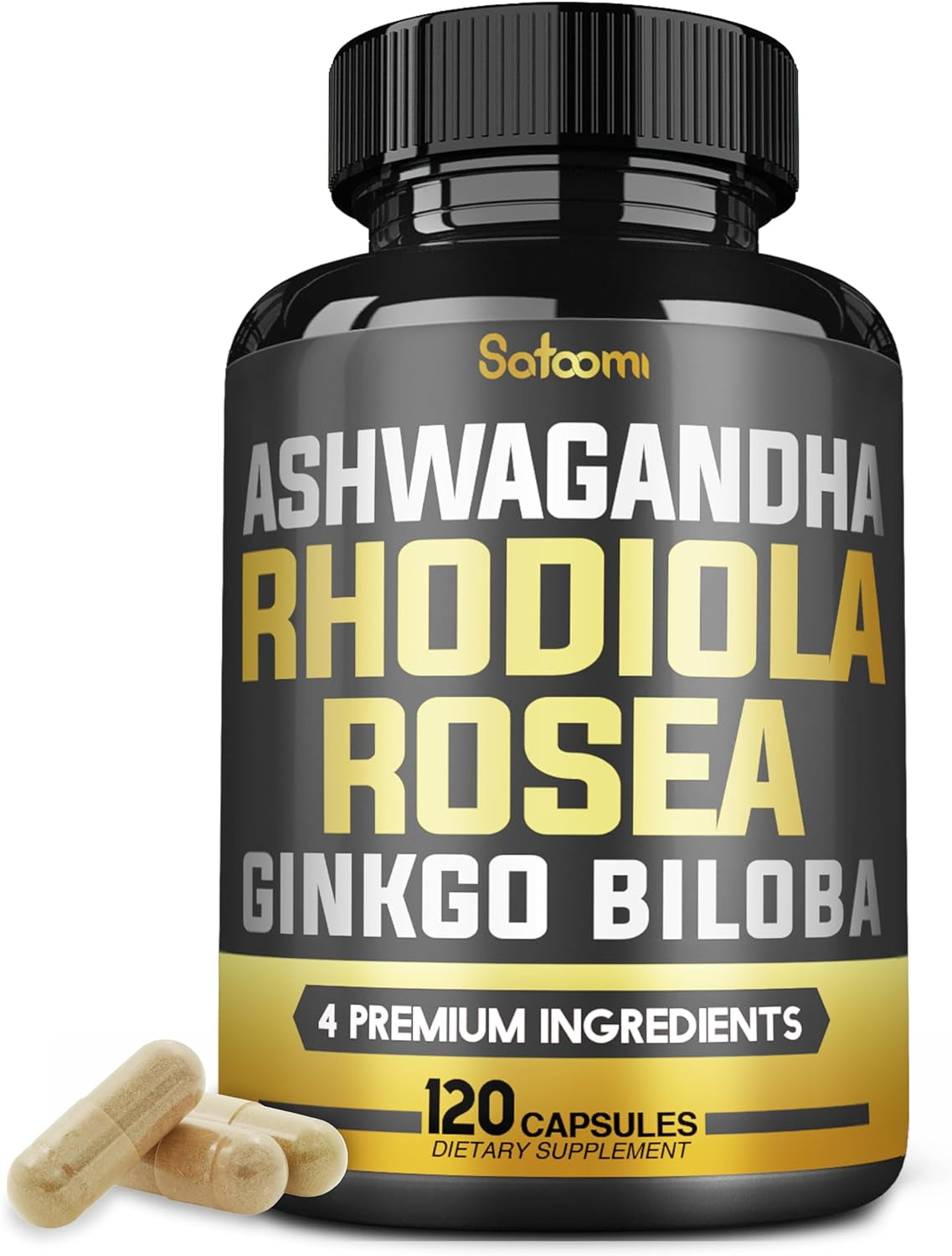 Ginkgo Biloba + Rhodiola Rosea + Ashwagandha Capsules - 120 Vegan Capsules for 2 Month